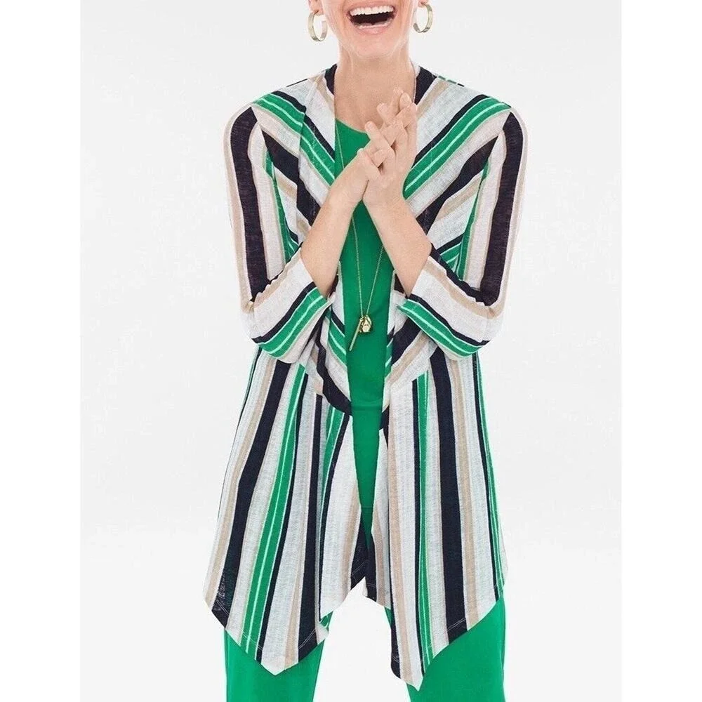 Chico's Travelers‎ 3 US XL Open Front Knit Draped Striped Lightweight Slinky